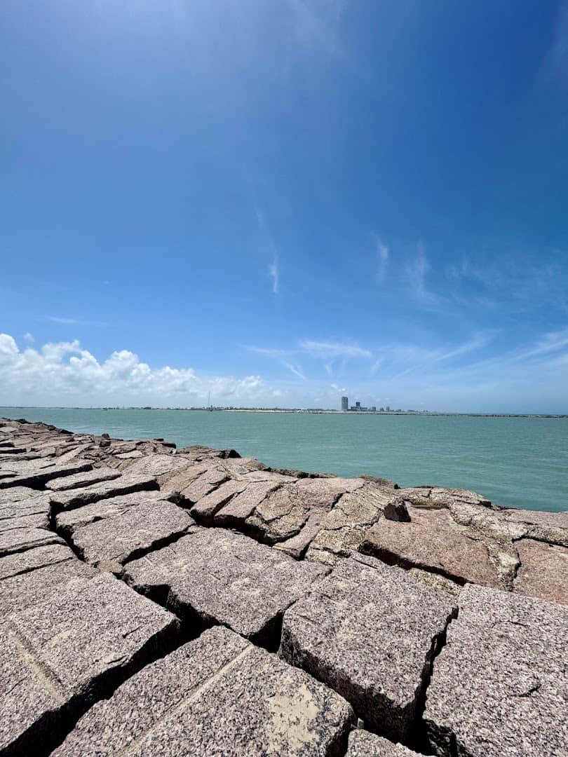 Jetty rocks at Brazos Santiago Pass at Boca Chica Beach, Texas