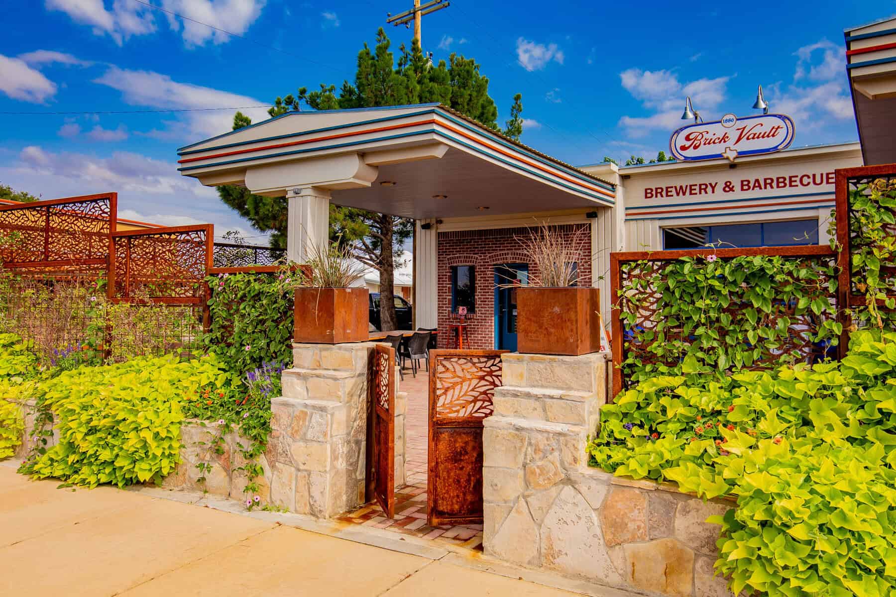 Entrance to Brick Vault Brewery and Barbecue in Marathon, Texas
