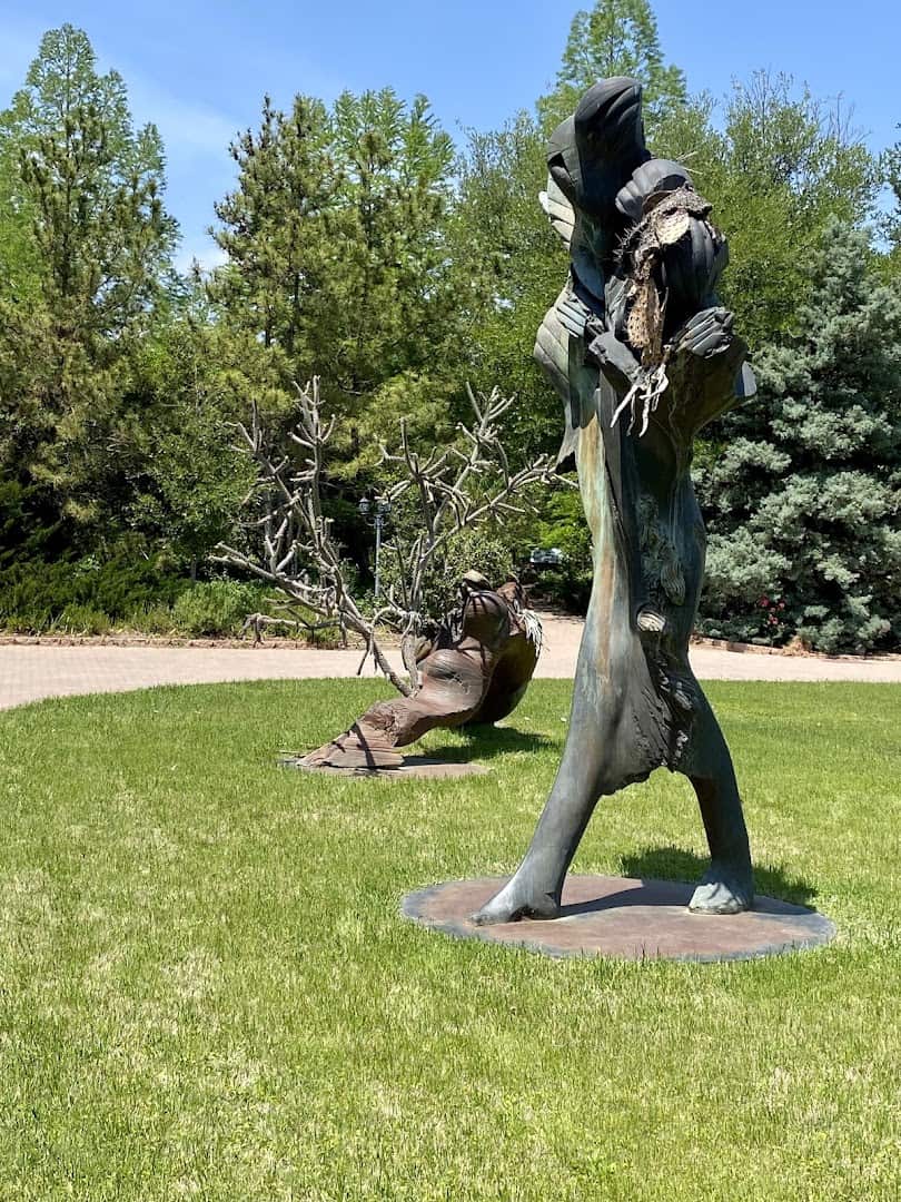 Bronze statue on the lawn at Clark Gardens in Weatherford, Texas