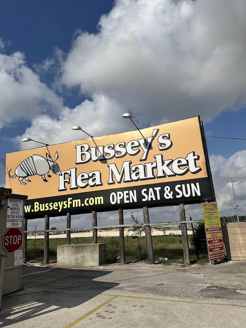 Bussey's Flea Market sign along Interstate 35 in Schertz, Texas