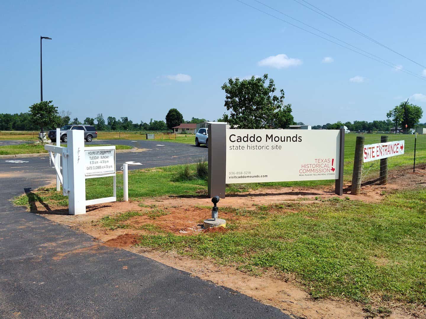 Entrance sign at Caddo Mounds State Historic Site on Highway 21 near Alto, Texas