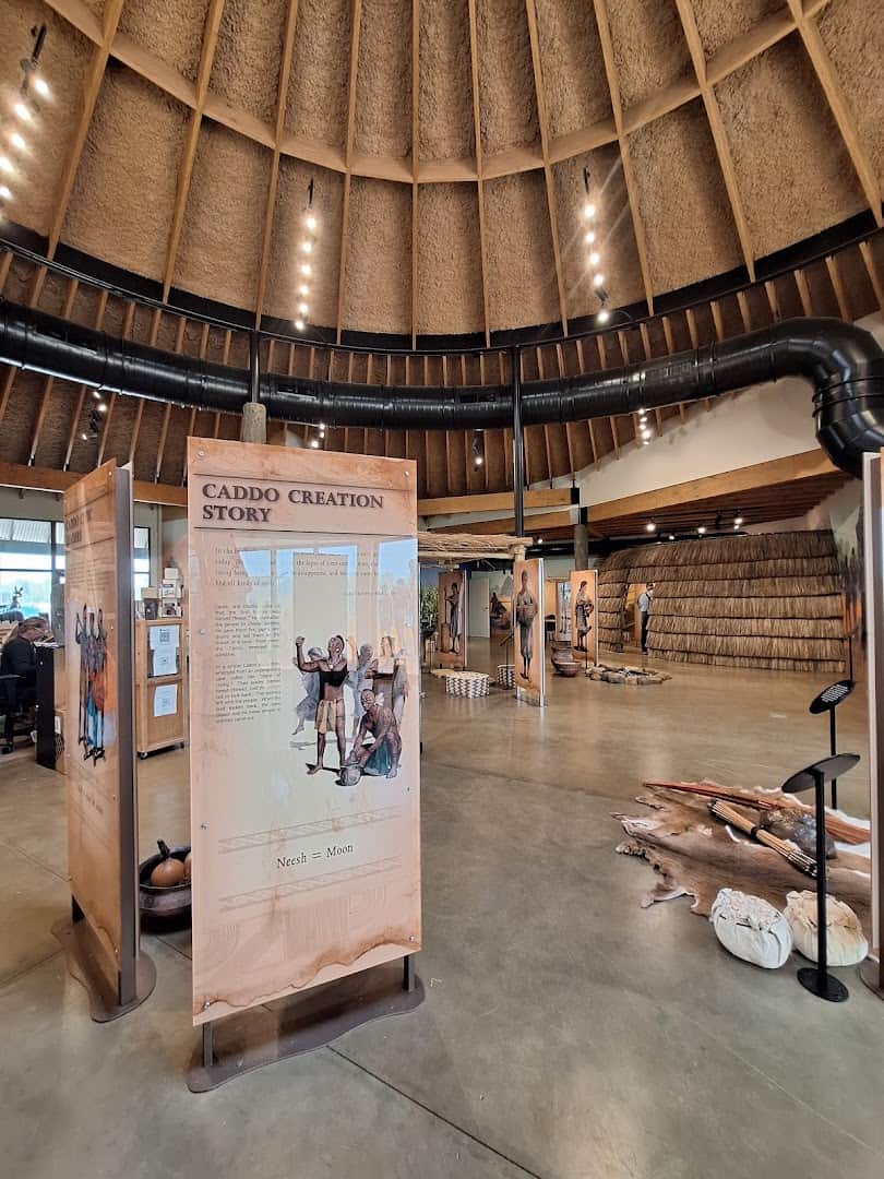 Conical roof inside the new Caddo Mounds visitor center with the Caddo Creation Story exhibit