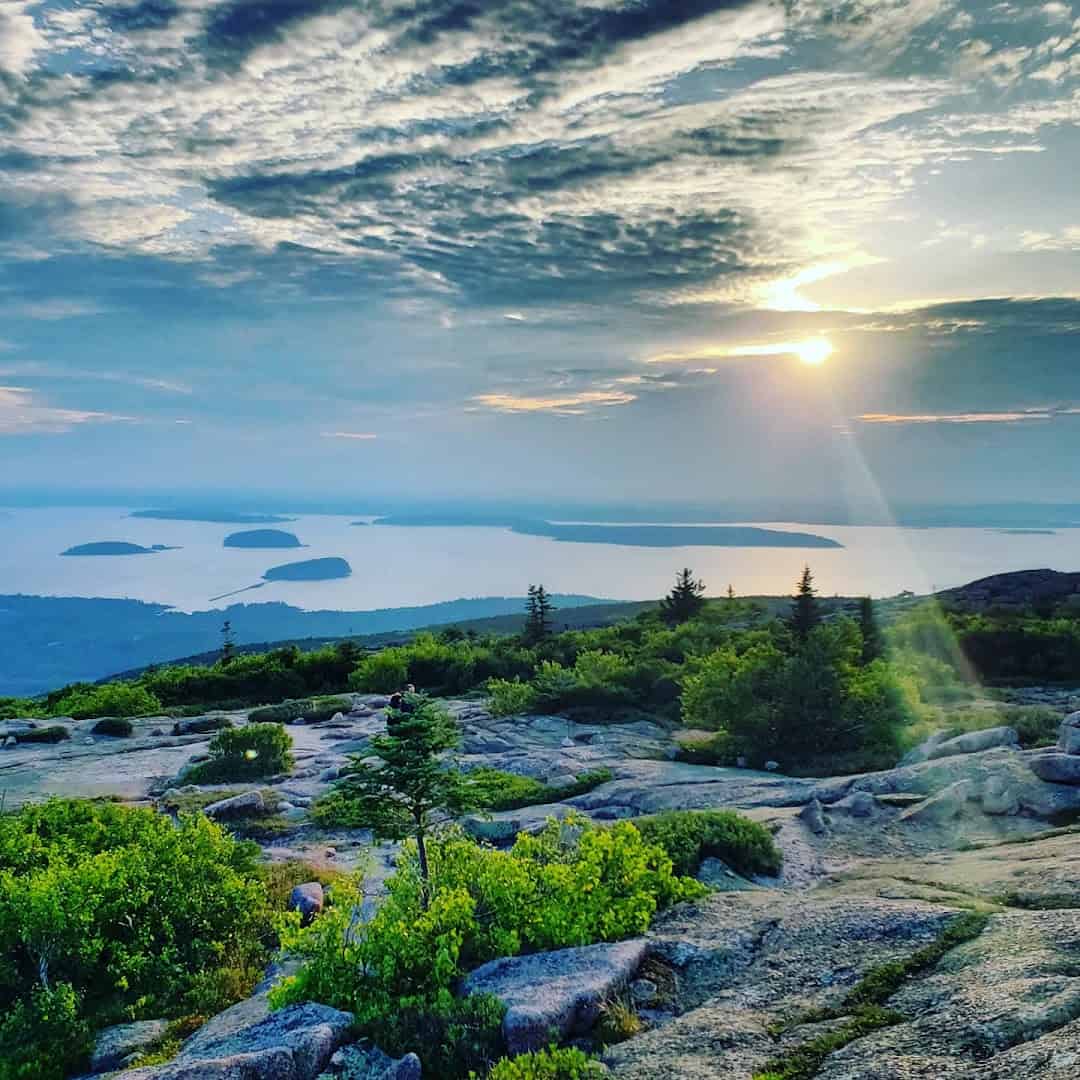View over Frenchman Bay and its islands from the summit of Cadillac Mountain, Acadia, Maine
