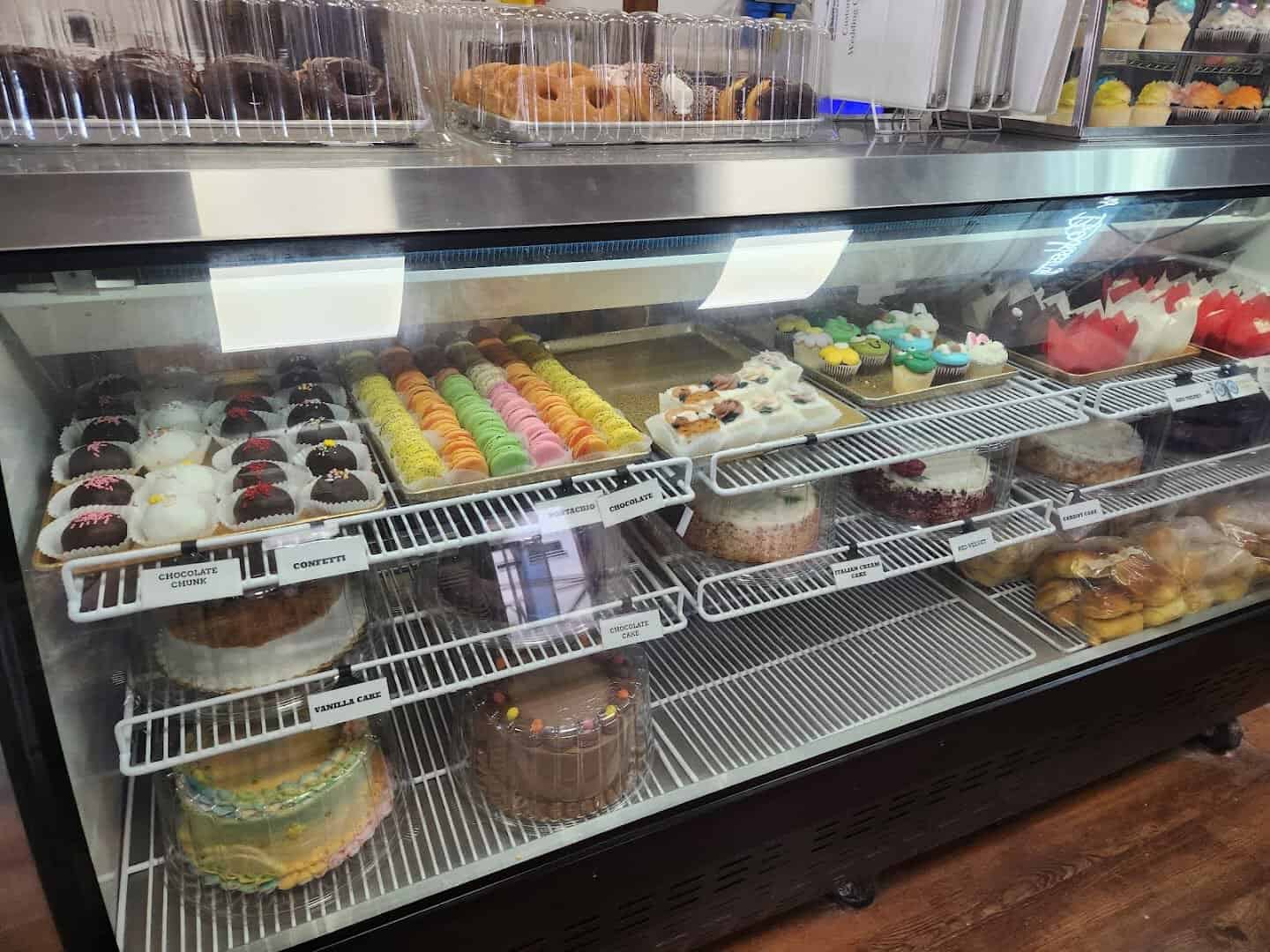 Cakes and macarons in the display case at Naegelin's Bakery in New Braunfels
