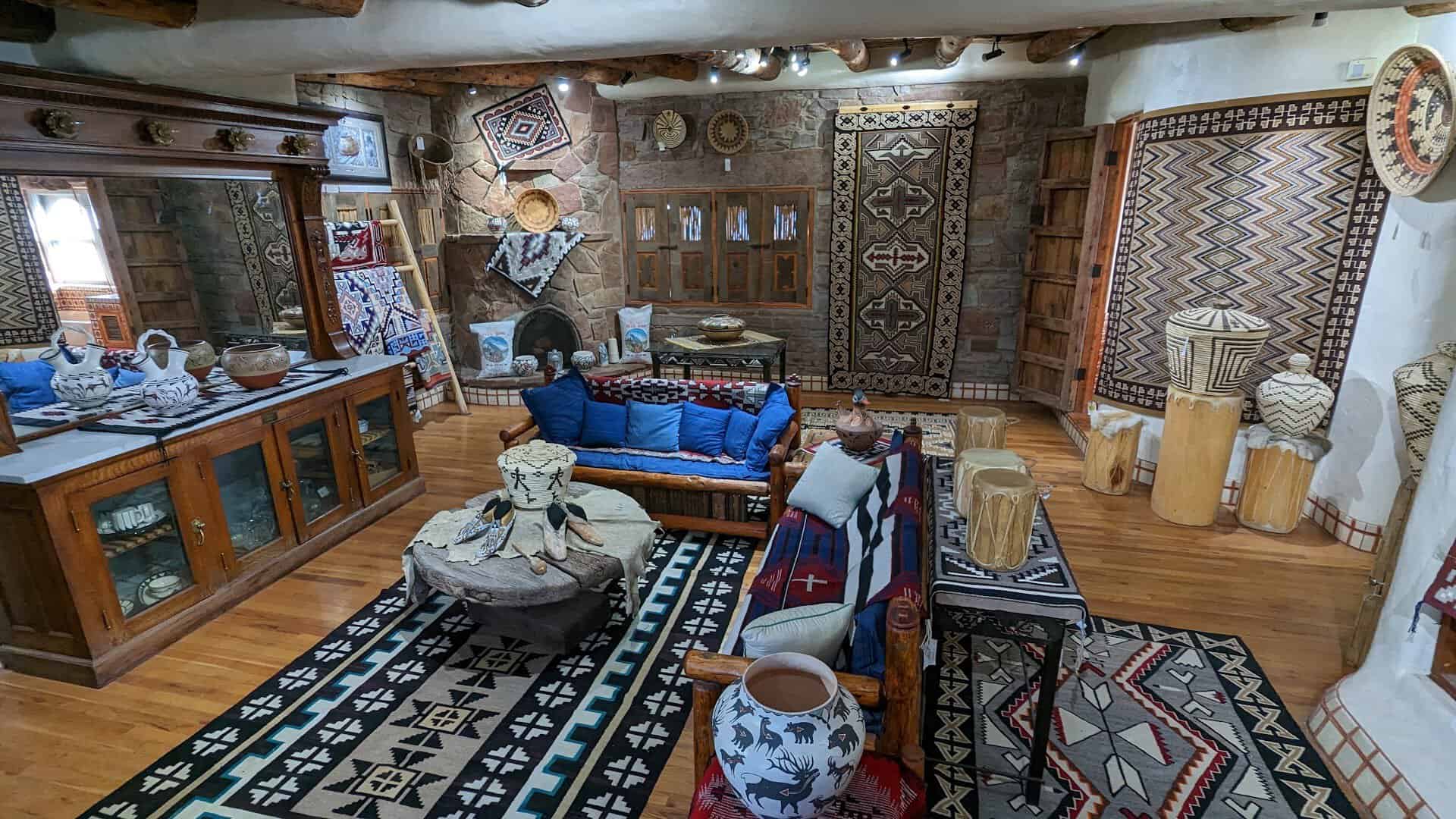 Navajo rugs and pottery gallery inside Cameron Trading Post, Arizona