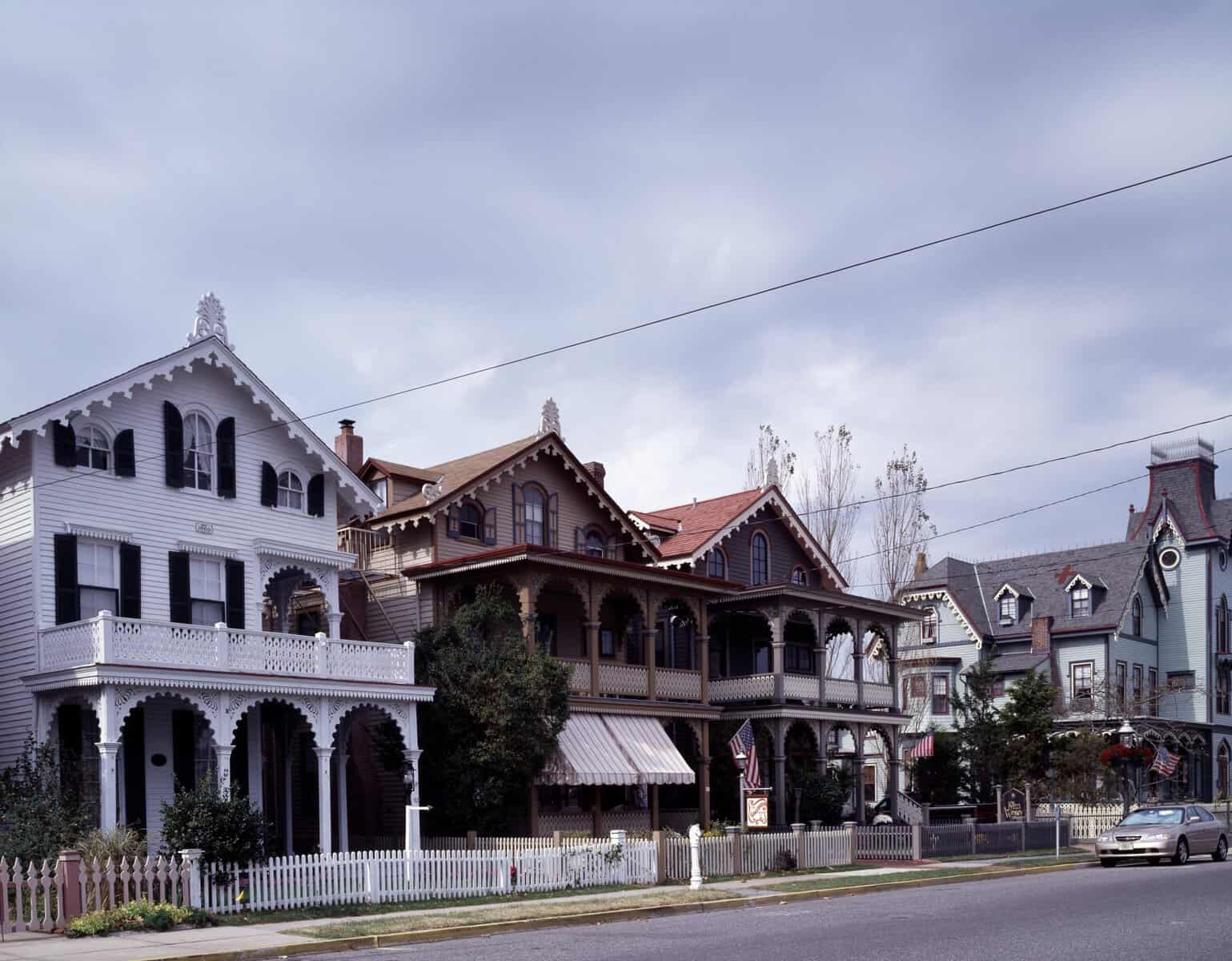 Row of Victorian cottages in Cape May, New Jersey