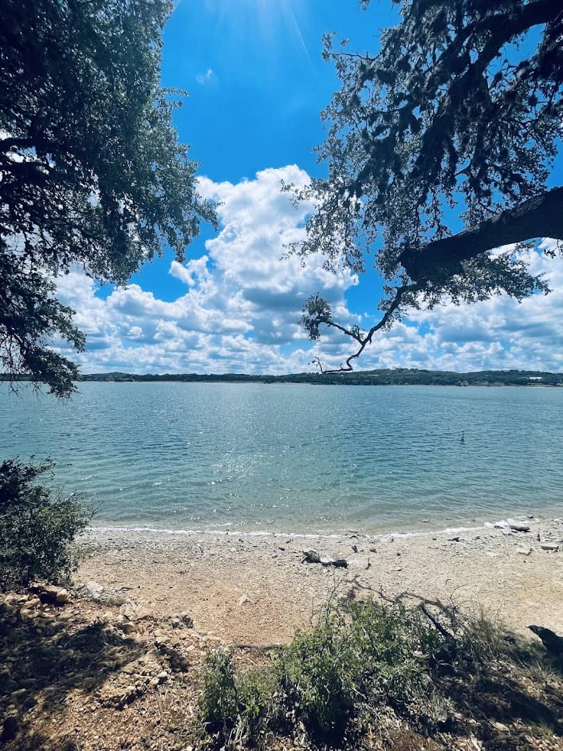 Clear turquoise cove at Boerne City Lake, Texas Hill Country