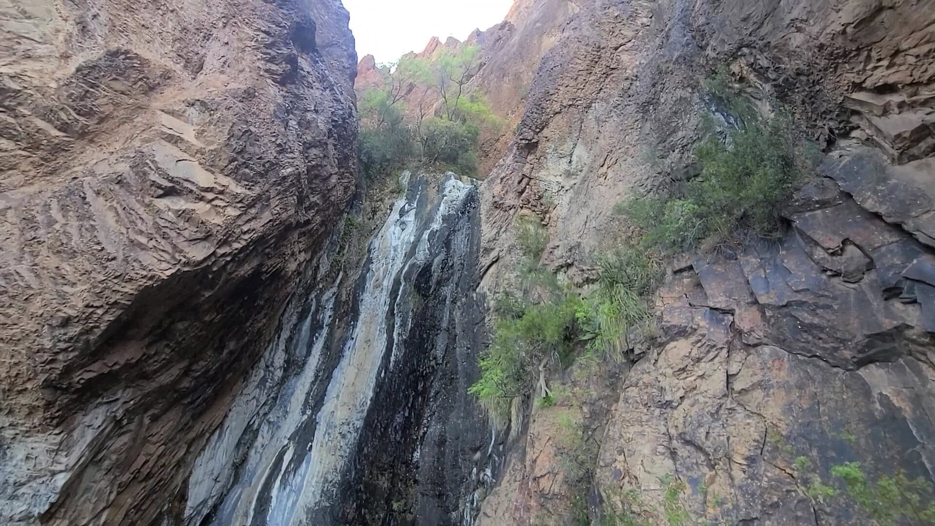 Cattail Falls dropping through a canyon in Big Bend National Park, Texas