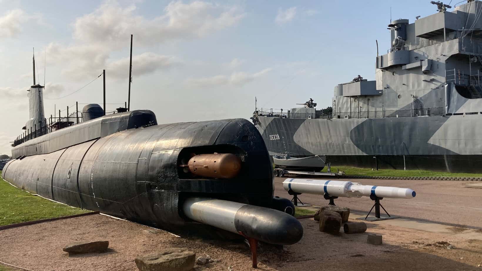 The bow and torpedo tubes of the USS Cavalla submarine at the Galveston Naval Museum