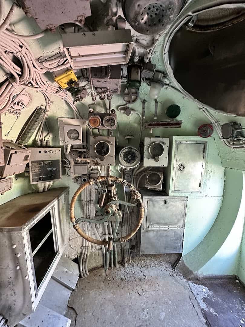 Inside the control room of the USS Cavalla submarine in Galveston, Texas