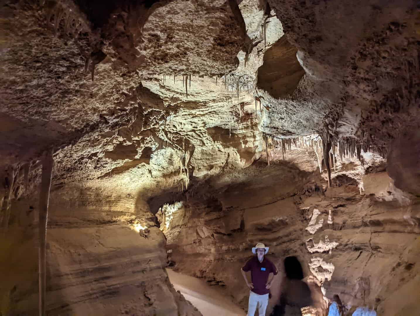 Illuminated limestone formations inside Cave of the Winds near Manitou Springs, Colorado