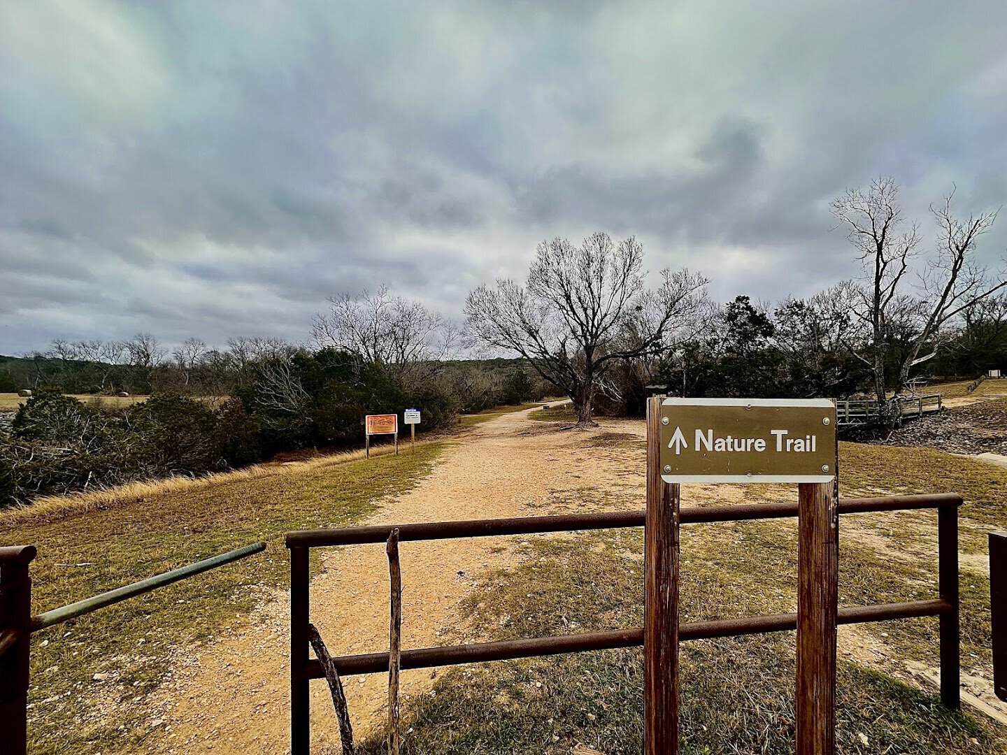 Nature Trail sign marking the trailhead at Chalk Ridge Falls Park near Belton, Texas