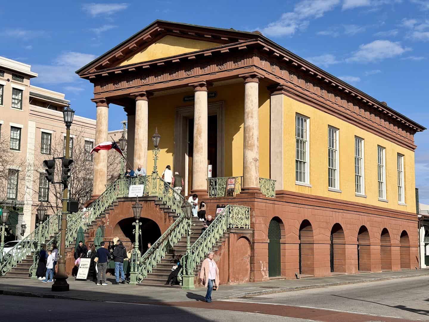 The historic Market Hall building of the Charleston City Market in Charleston, SC