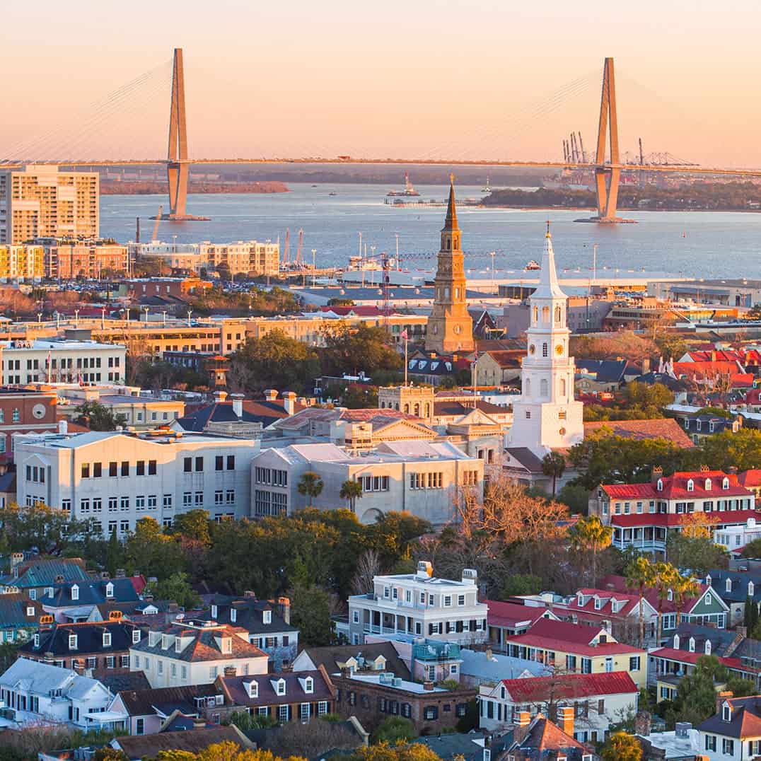 Charleston skyline with the Ravenel Bridge and church steeples, Charleston, South Carolina