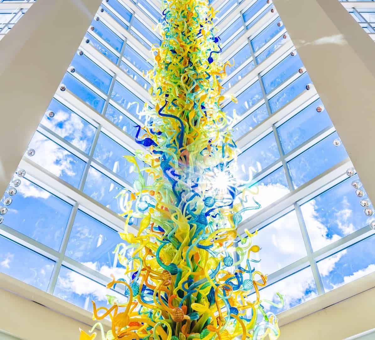 Dale Chihuly glass tower in the atrium of the Oklahoma City Museum of Art