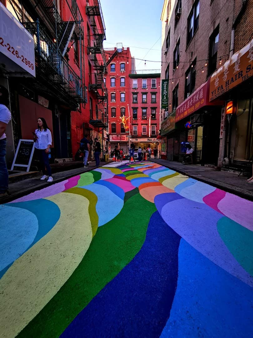 The colorful painted Doyers Street in Manhattan Chinatown, New York City