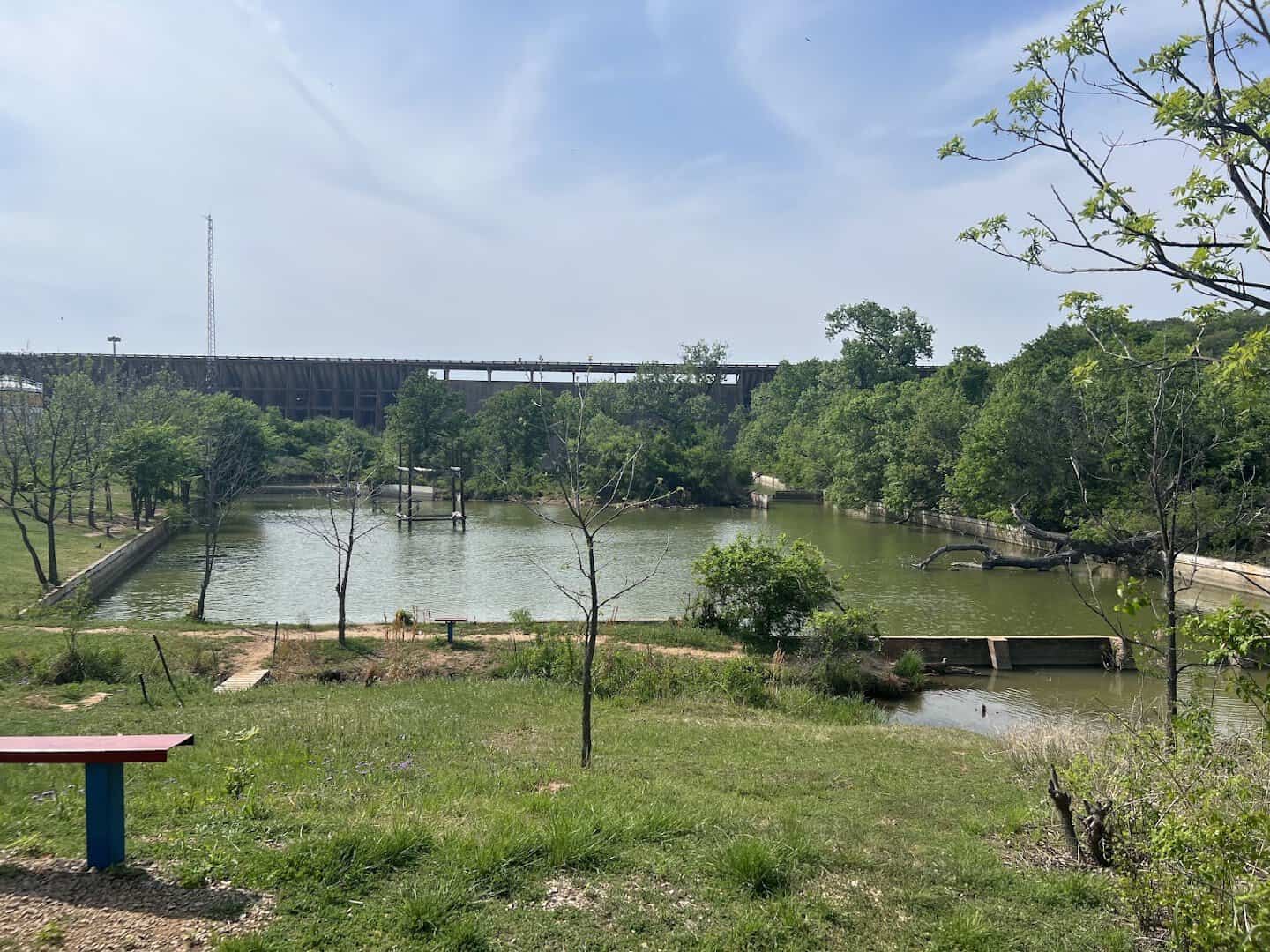 Ruins of the huge concrete swimming pool below the dam at Lake Cisco, Texas