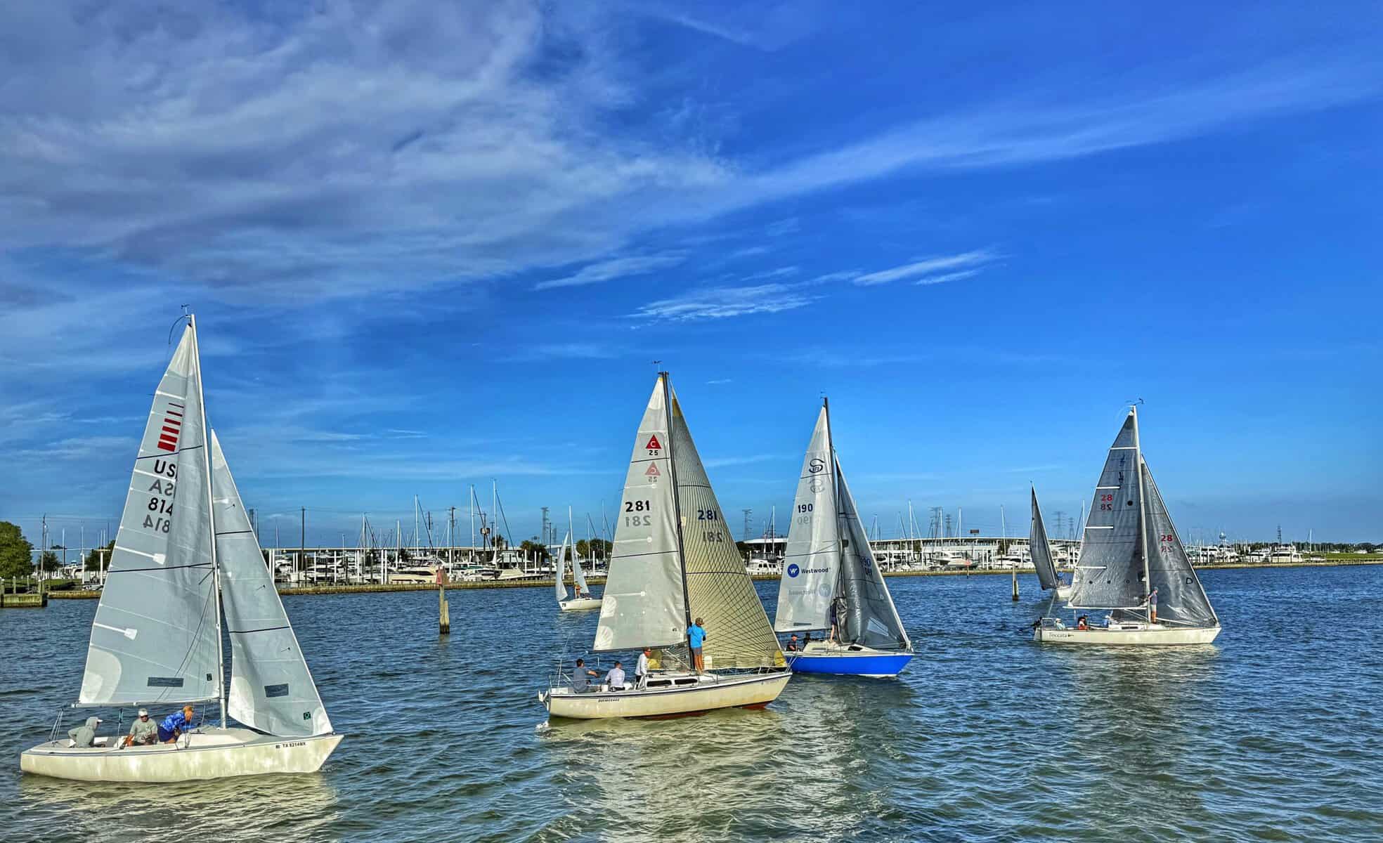 Sailboats on Clear Lake near Barge 295 in Seabrook, Texas