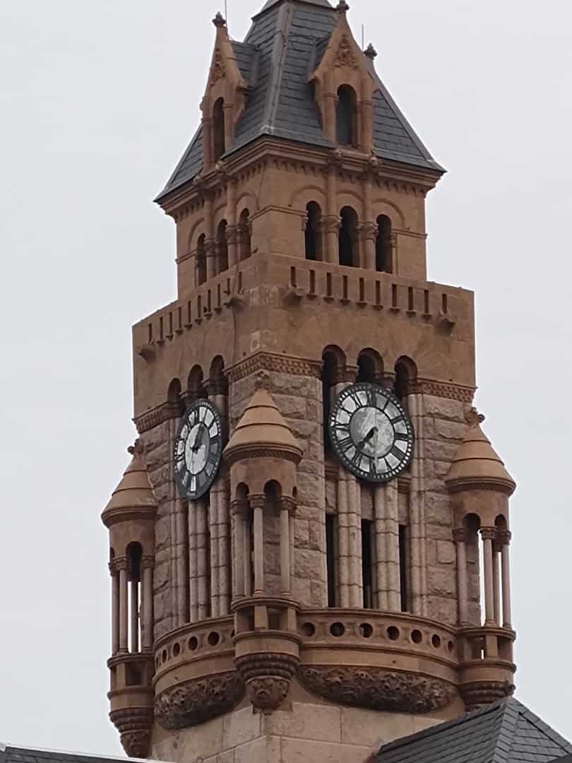 The clock tower of the Wise County Courthouse