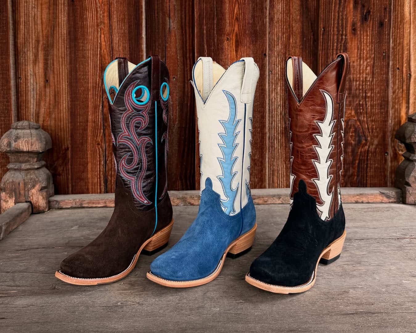 Row of cowboy boots at Teskey's Cowboy Headquarters in Weatherford, Texas