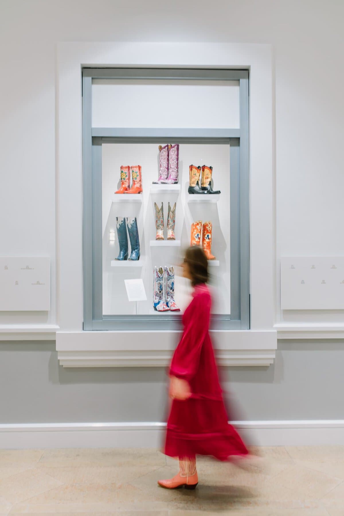 Colorful embroidered cowgirl boots on display at the National Cowgirl Museum in Fort Worth, Texas