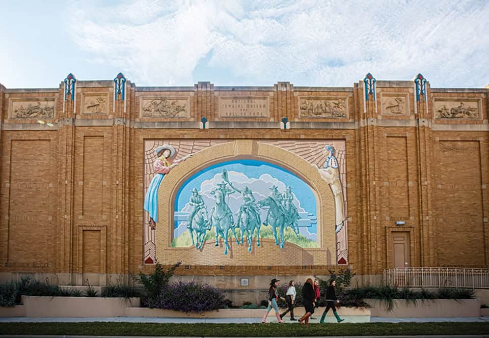 Large mosaic mural on the exterior of the National Cowgirl Museum in Fort Worth