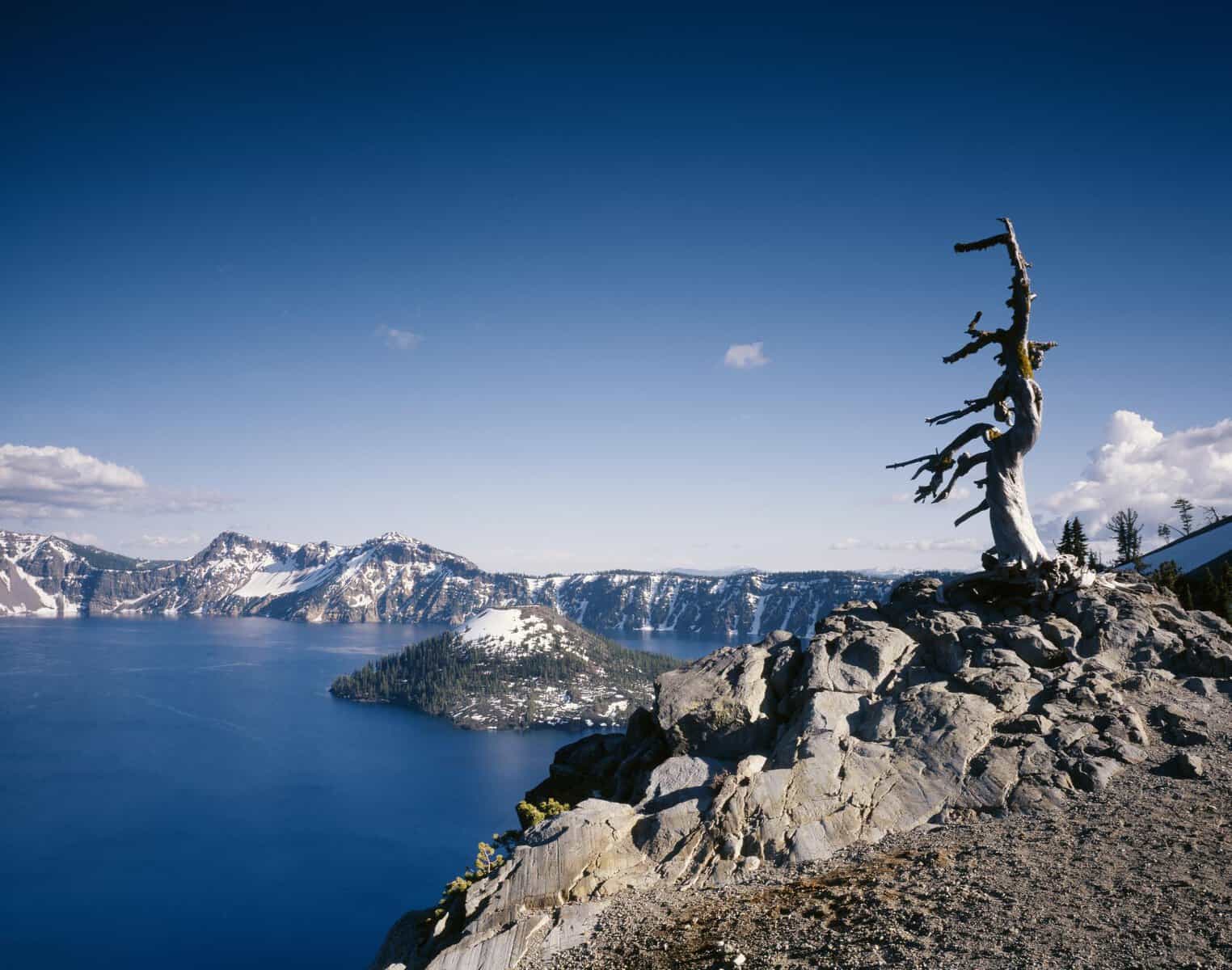 Deep blue Crater Lake with Wizard Island, Oregon