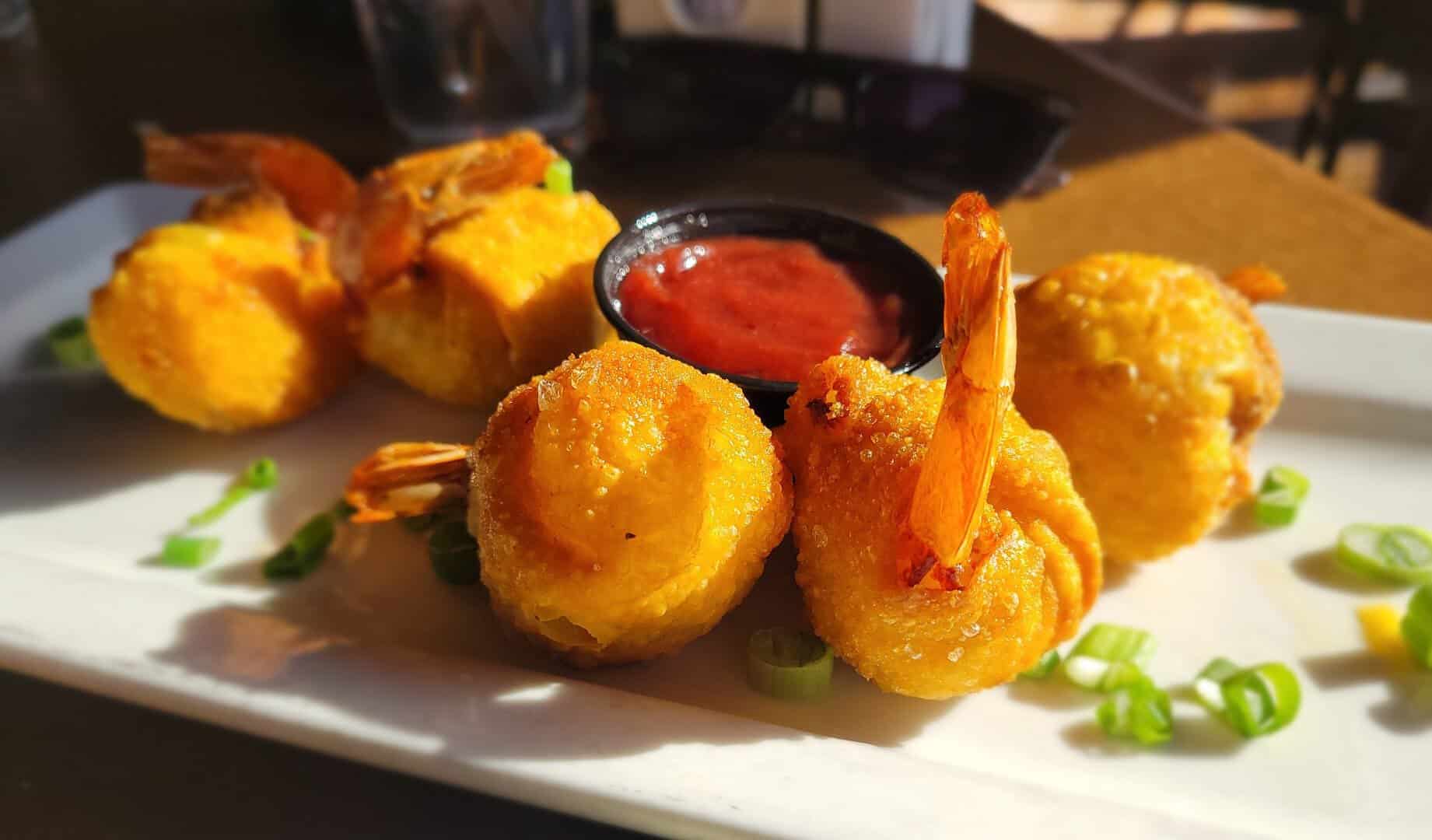 Crispy fried shrimp appetizer with cocktail sauce at Gruene River Grill in New Braunfels