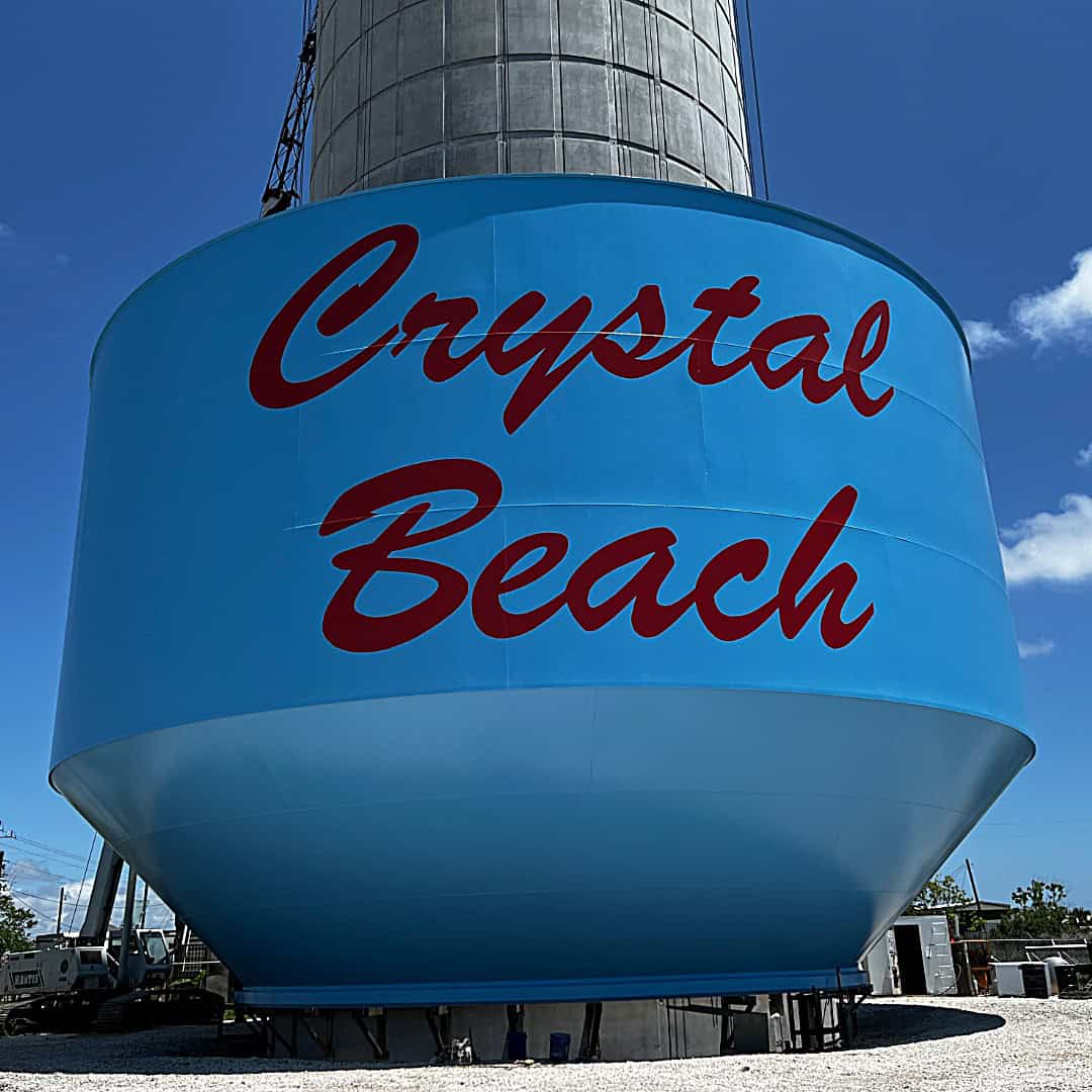 Highway 87 approaching the Crystal Beach water tower on Bolivar Peninsula