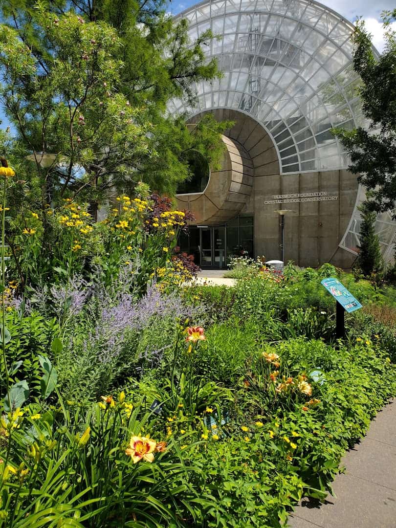 Crystal Bridge Conservatory and flower gardens at Myriad Botanical Gardens in Oklahoma City