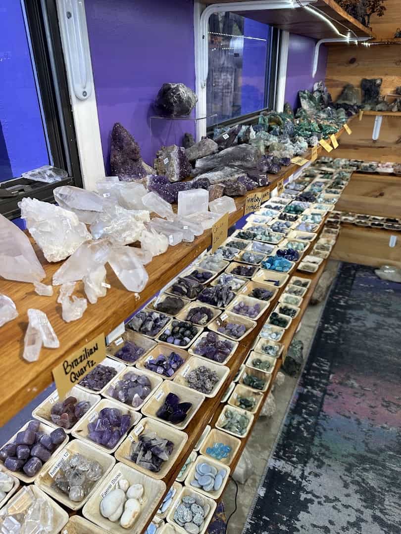 Crystal display tables at Shiny Things For Shiny People in Austin