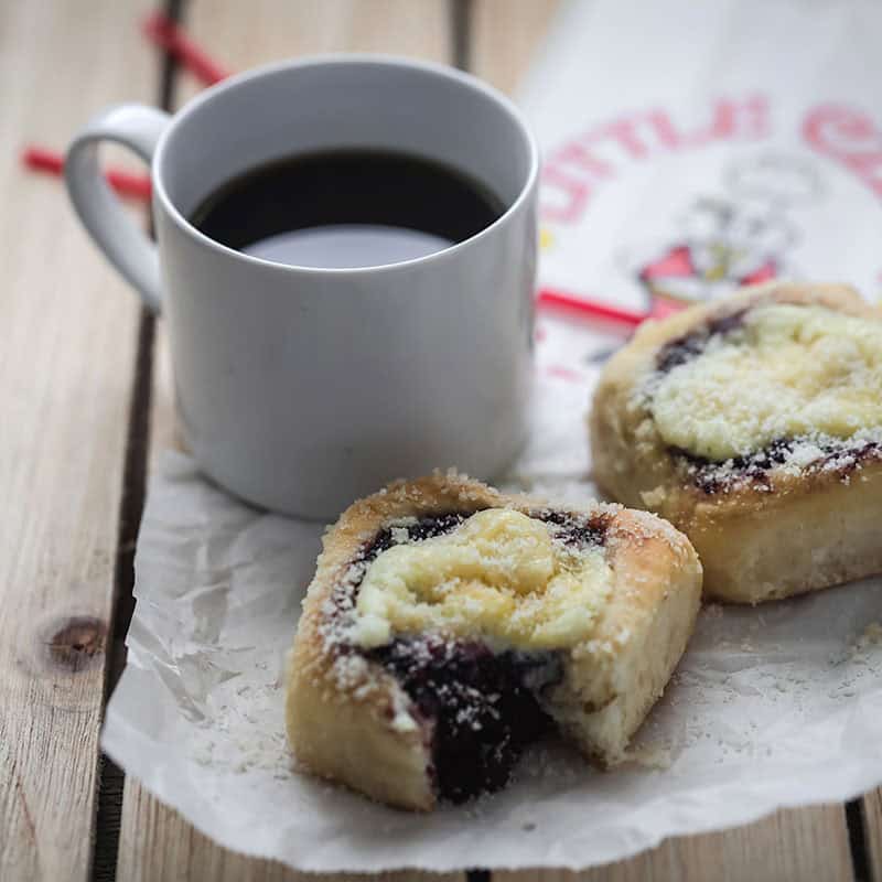Blueberry cream cheese kolaches with coffee at Czech Stop in West, Texas