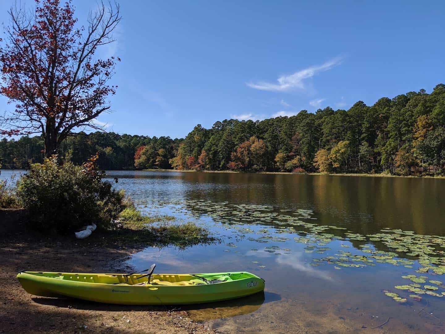 Kayak on the shore of the spring-fed lake at Daingerfield State Park