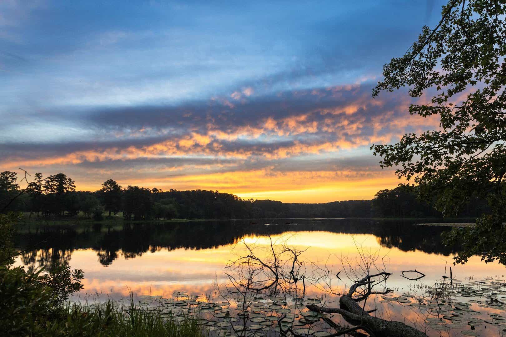 Sunset over the lake at Daingerfield State Park