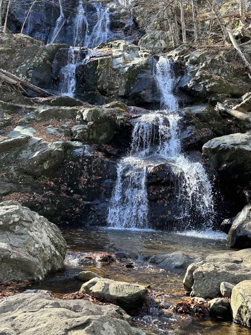 Dark Hollow Falls stepping down greenstone boulders, Shenandoah National Park, Virginia