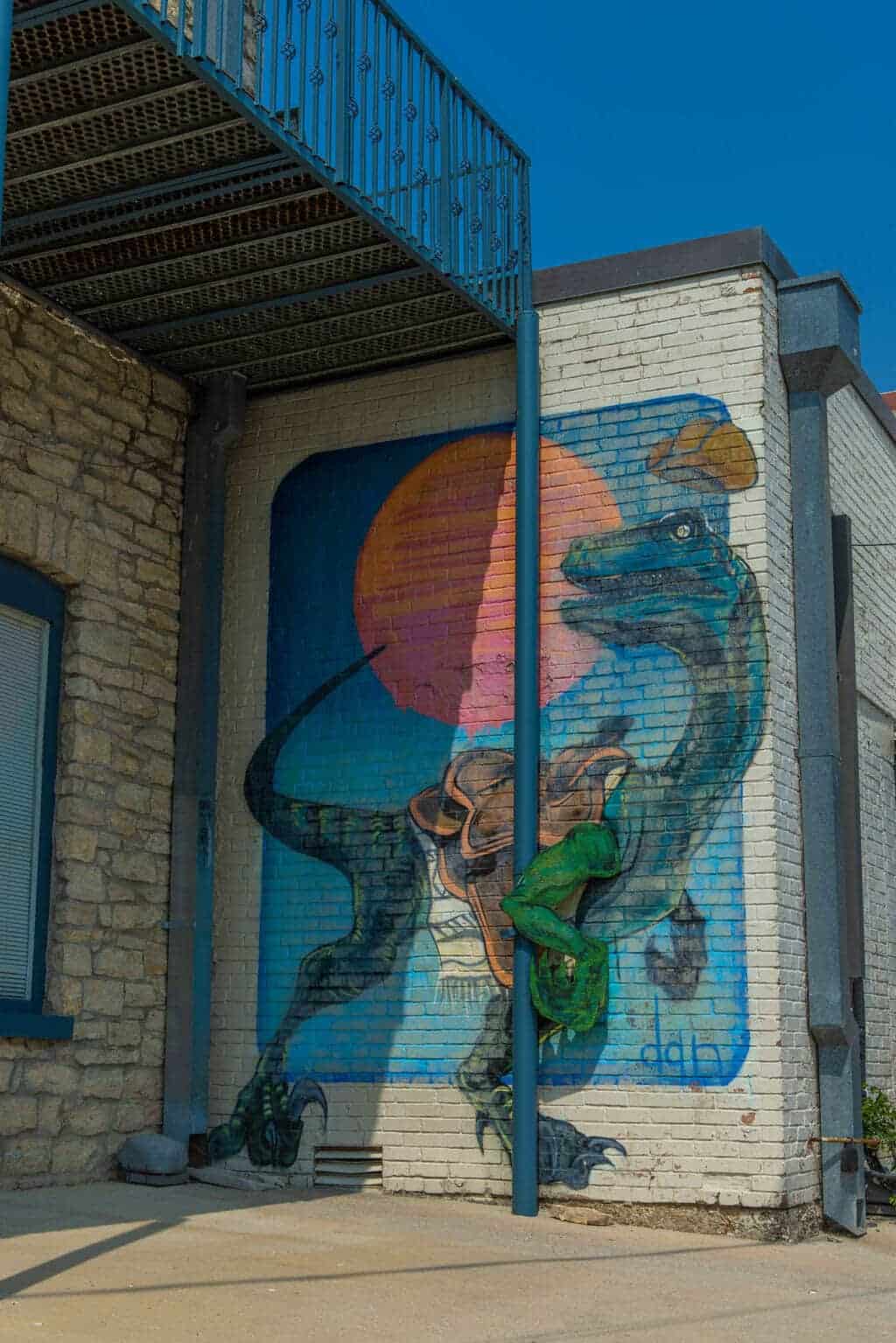 A colorful painted mural on a downtown building in Decatur, Texas