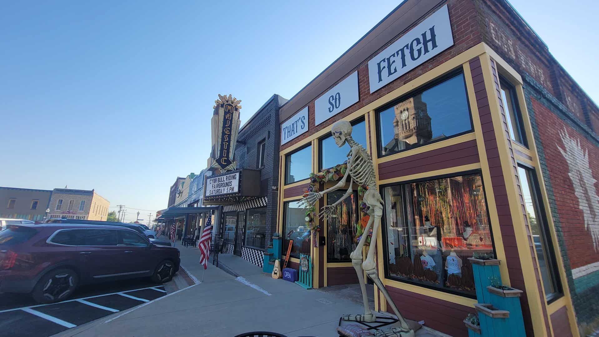 Historic storefronts on the downtown square in Decatur, Texas