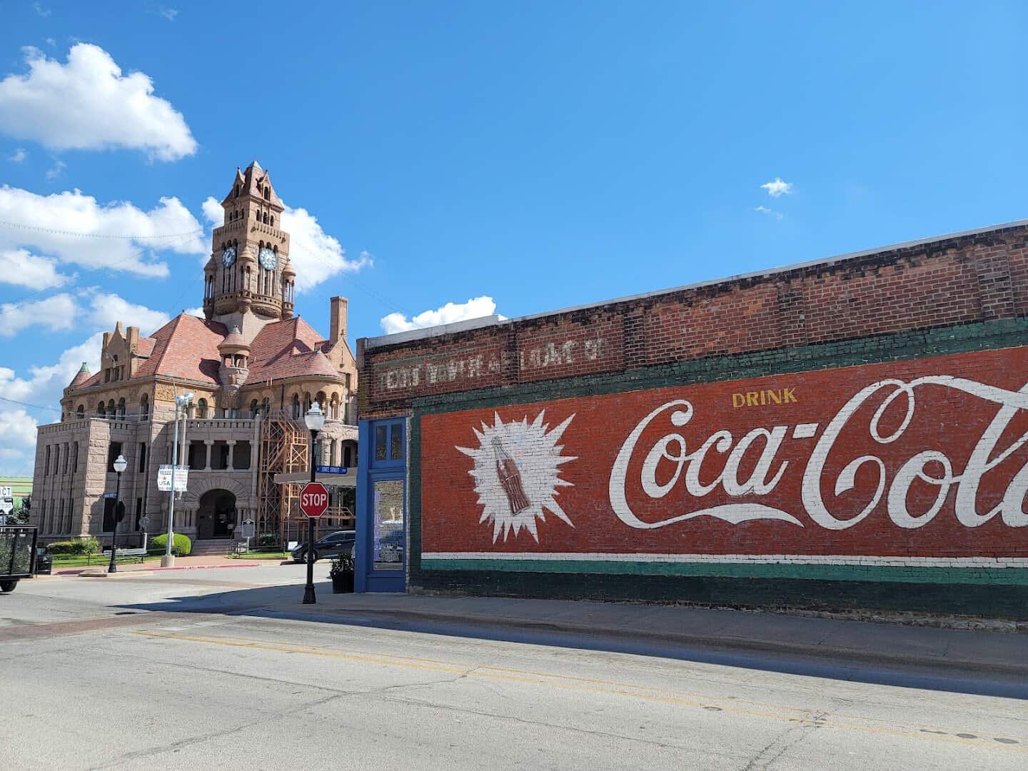 A downtown street near the courthouse square in Decatur, Texas