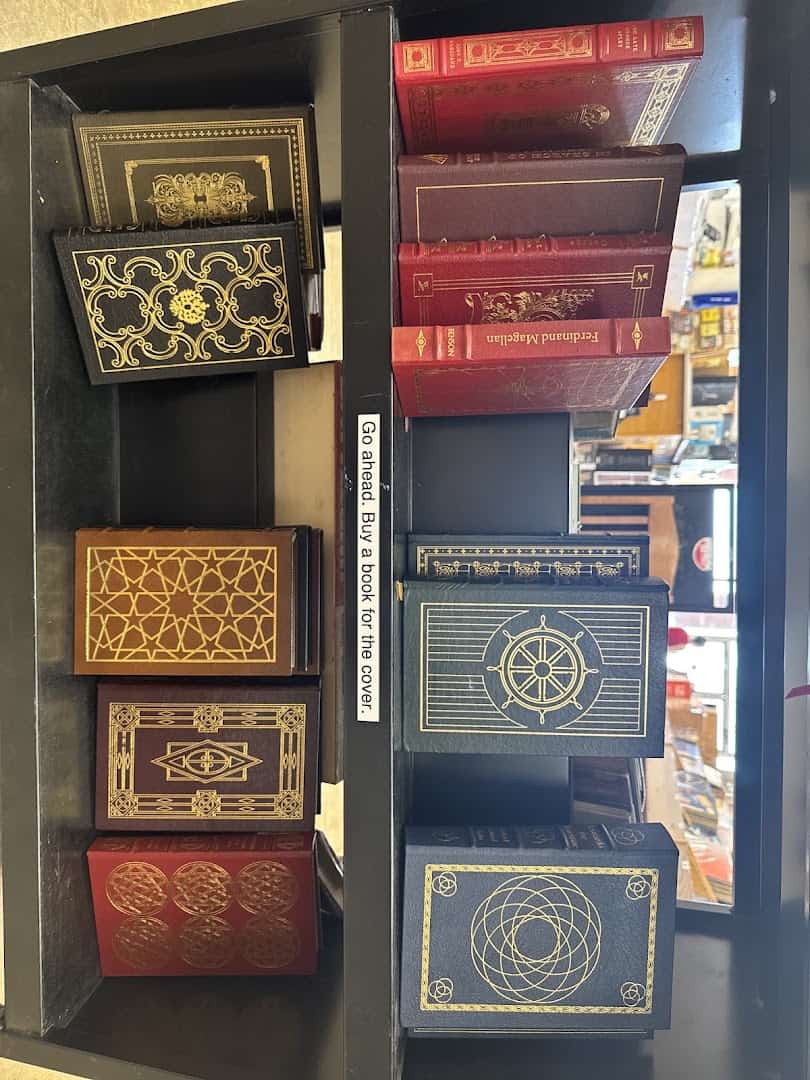 Ornate leather bound and decorative books on display at Half Price Books in Dallas