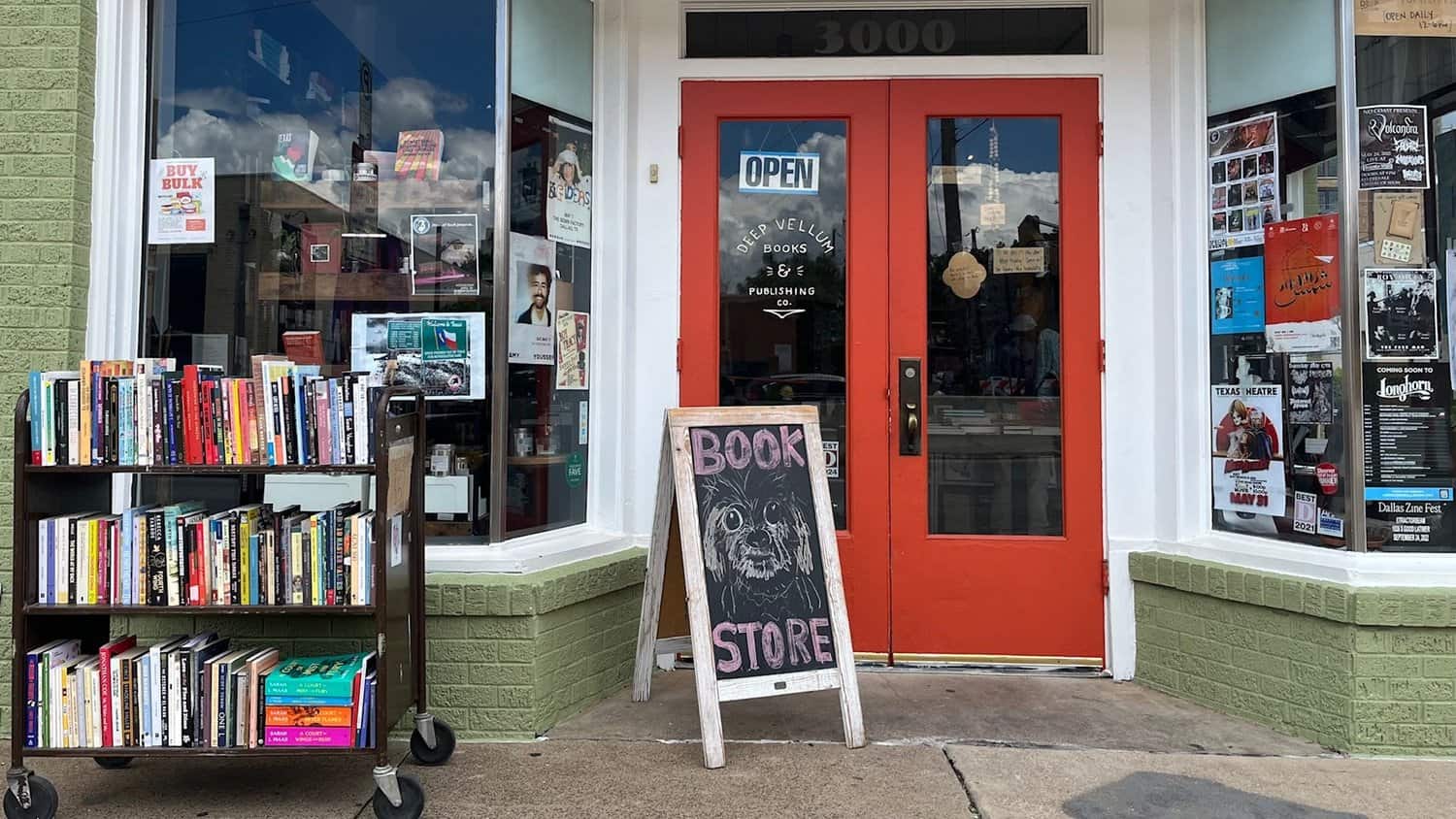 Storefront of Deep Vellum Books on Commerce Street in Deep Ellum, Dallas