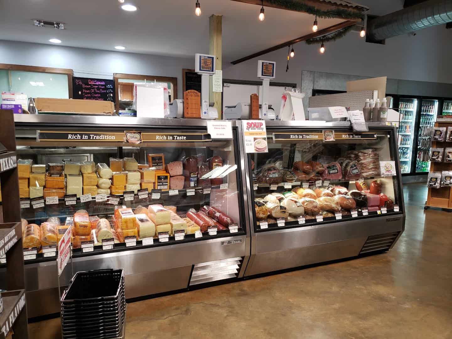 Deli case of meats and cheeses sliced to order at Olde Towne Country Store in Itasca, Texas