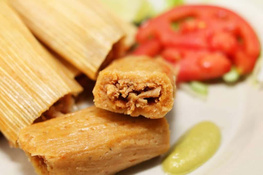 Freshly steamed pork tamale at Delia's Tamales in McAllen, Texas