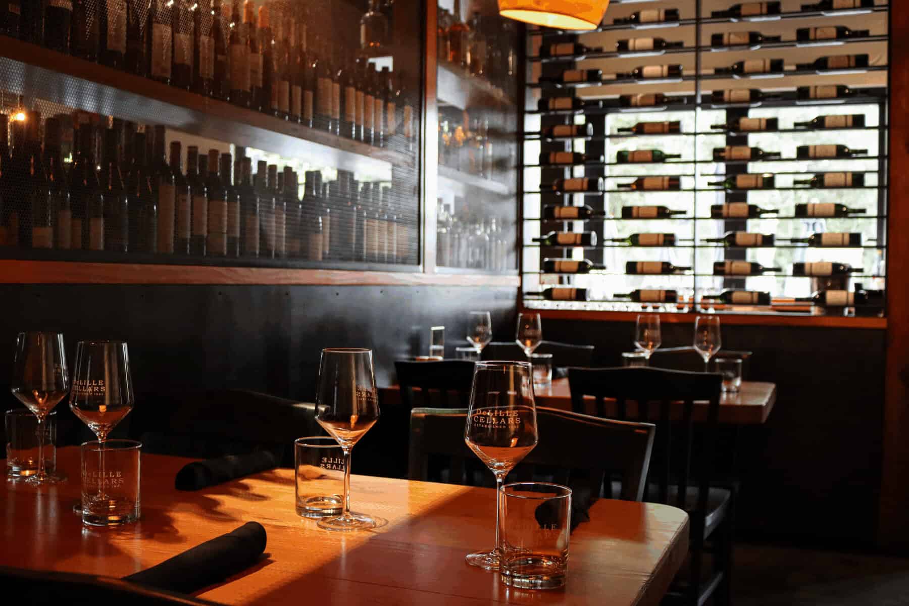 Inside the DeLille Cellars tasting room and wine cellar in Woodinville, Washington