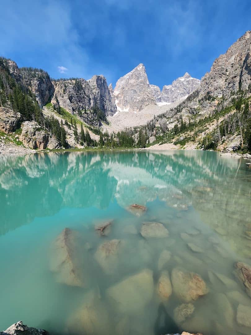 Turquoise Delta Lake below the Grand Teton, Wyoming