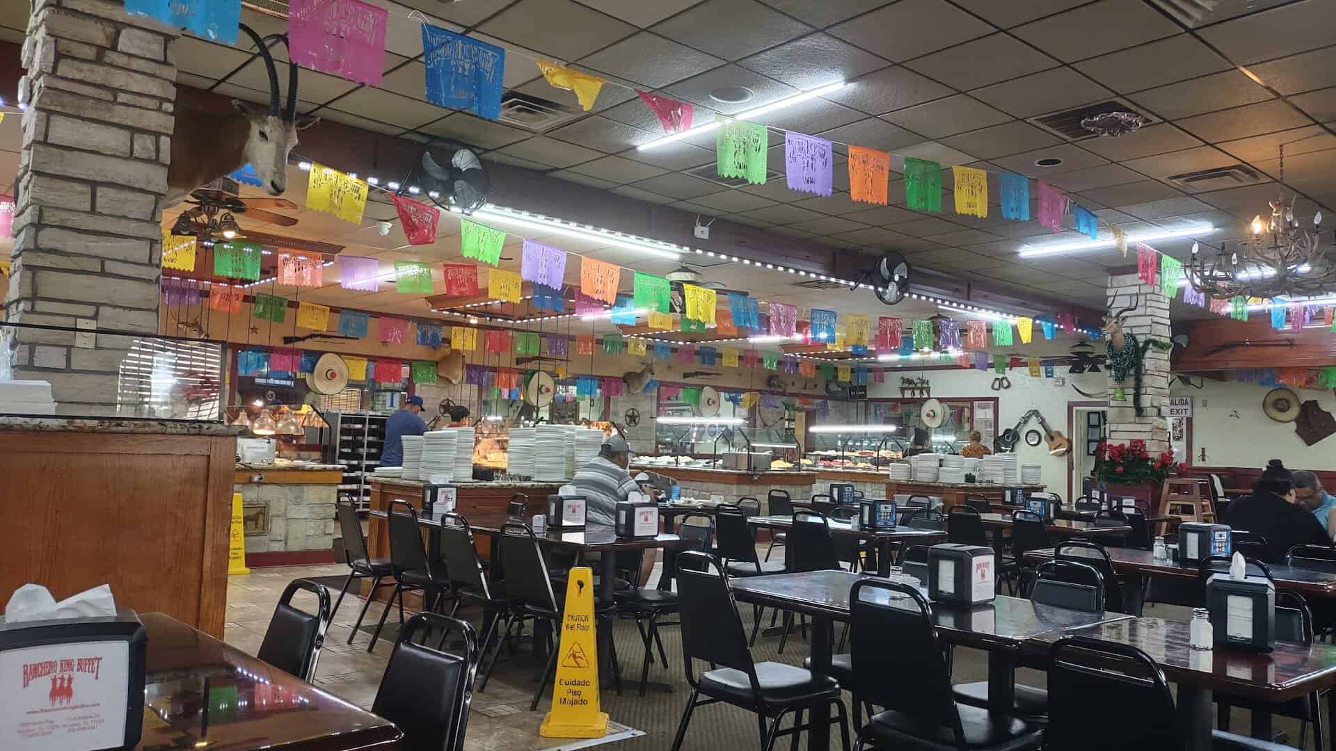 Wide view of the dining hall and buffet at Ranchero King Buffet in Houston