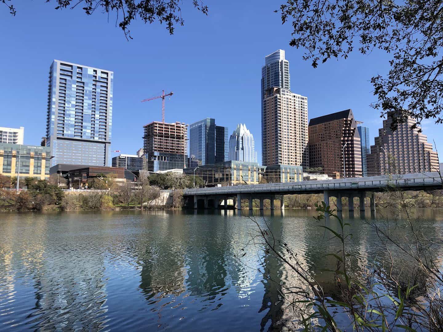 Downtown Austin skyline over Lady Bird Lake in Austin, Texas