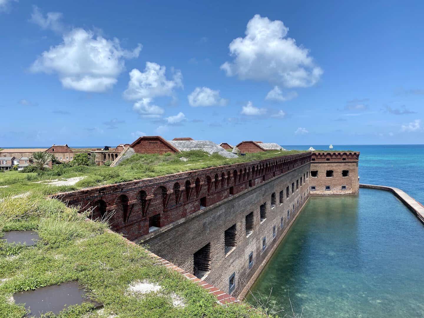 Fort Jefferson and its moat over turquoise water at Dry Tortugas National Park, Florida