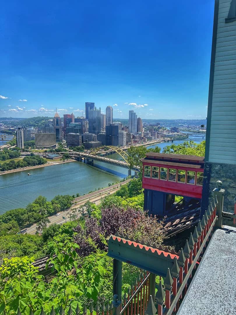 Duquesne Incline car and Pittsburgh skyline in Pittsburgh, Pennsylvania