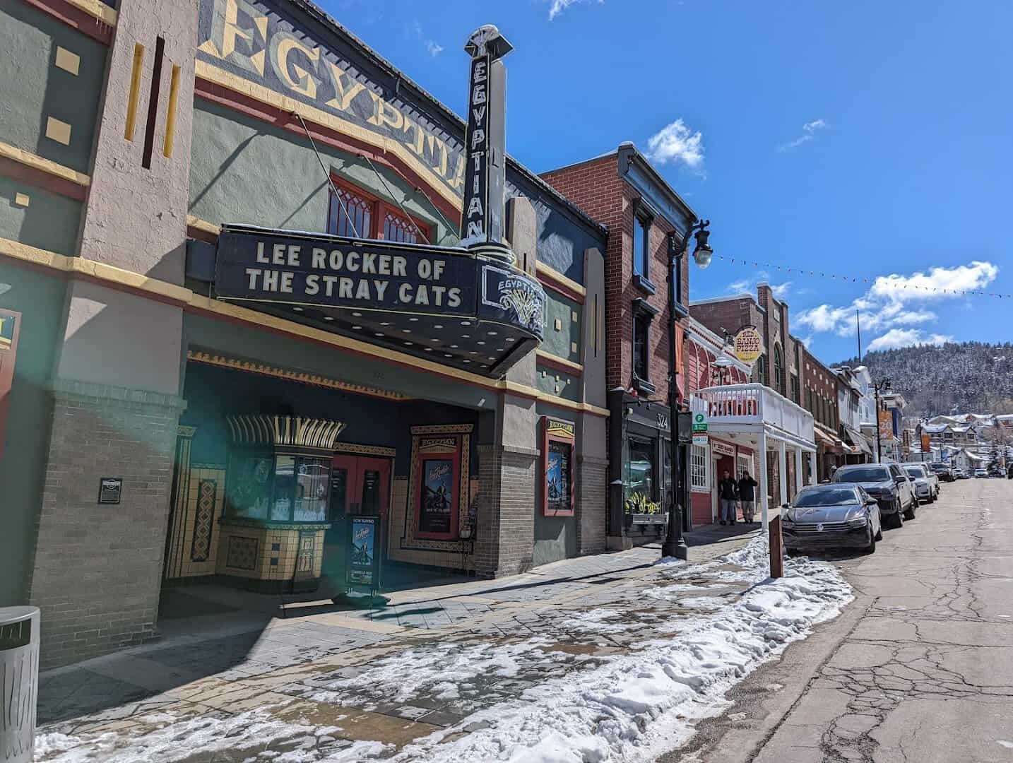Snow on historic Main Street by the Egyptian Theatre, Park City, Utah