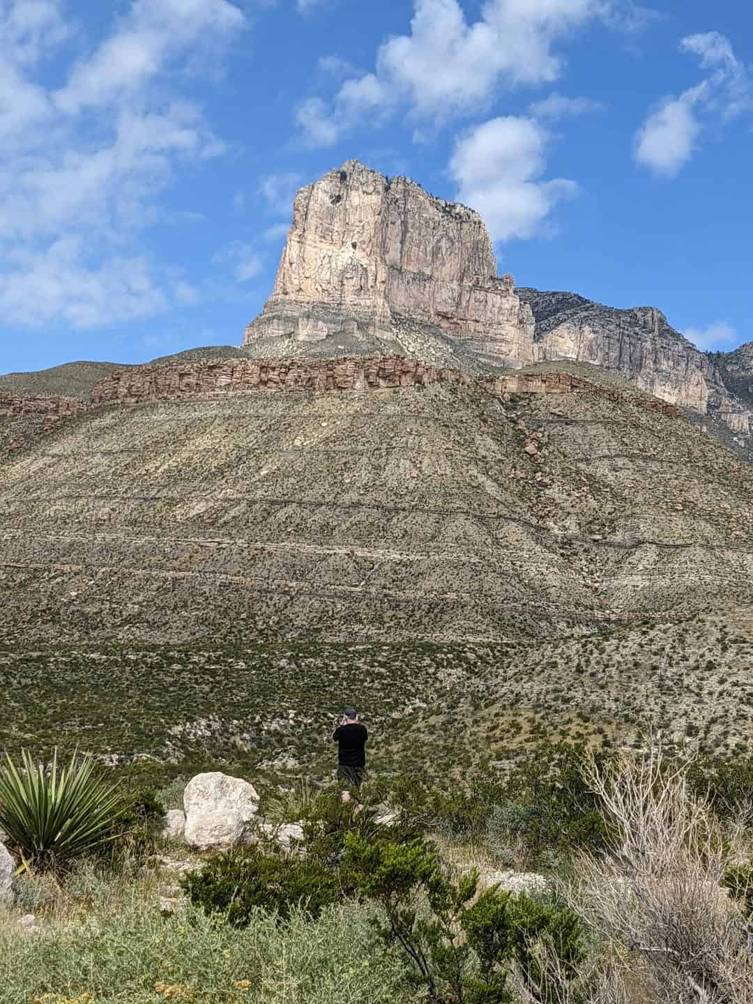 The limestone face of El Capitan towering over the desert in Guadalupe Mountains National Park, Texas